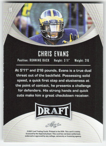 2021 Leaf Draft #19 Chris Evans Michigan Wolverines FB1-177