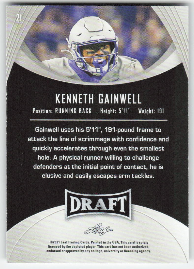 2021 Leaf Draft #21 Kenneth Gainwell Memphis Tigers FB1-179