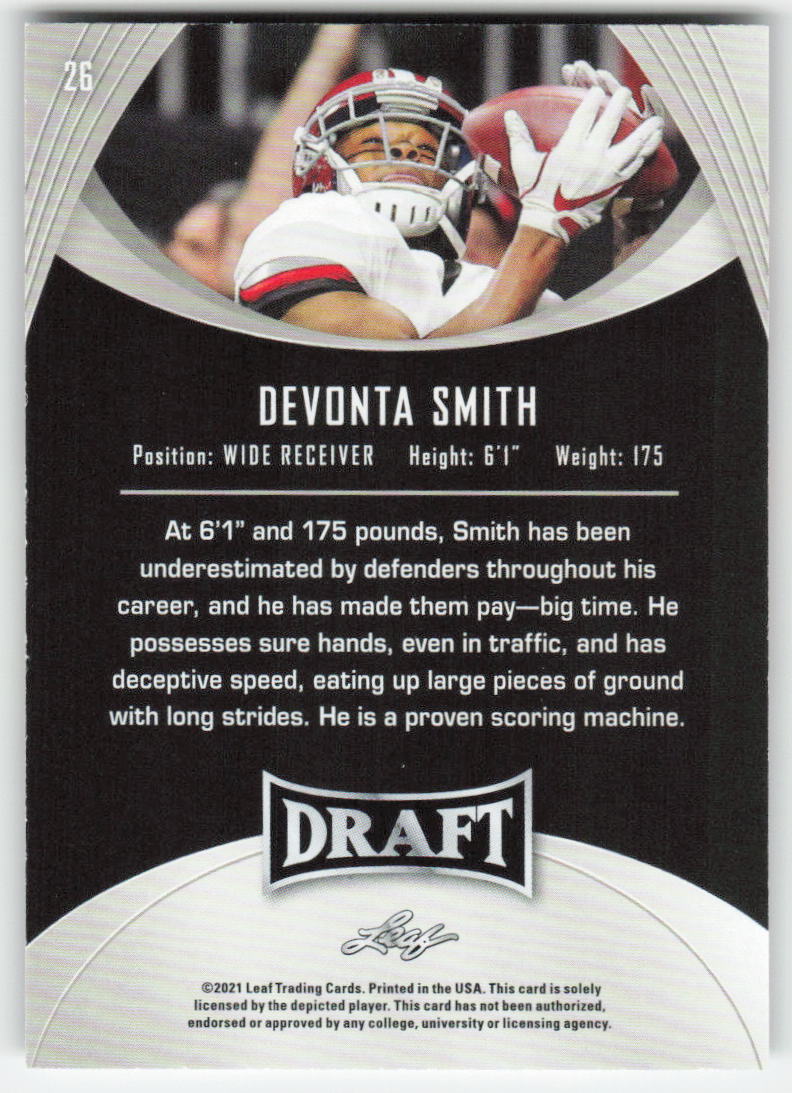 2021 Leaf Draft #26 DeVonta Smith Alabama Crimson Tide FB1-184