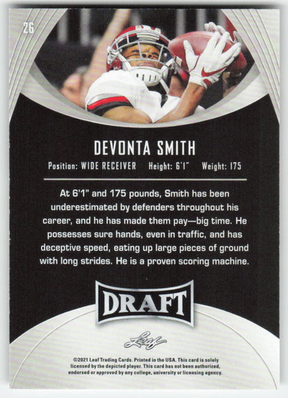 2021 Leaf Draft #26 DeVonta Smith Alabama Crimson Tide FB1-184