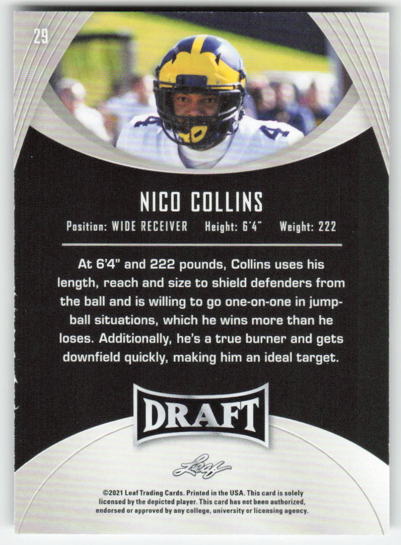 2021 Leaf Draft #29 Nico Collins Michigan Wolverines FB1-186