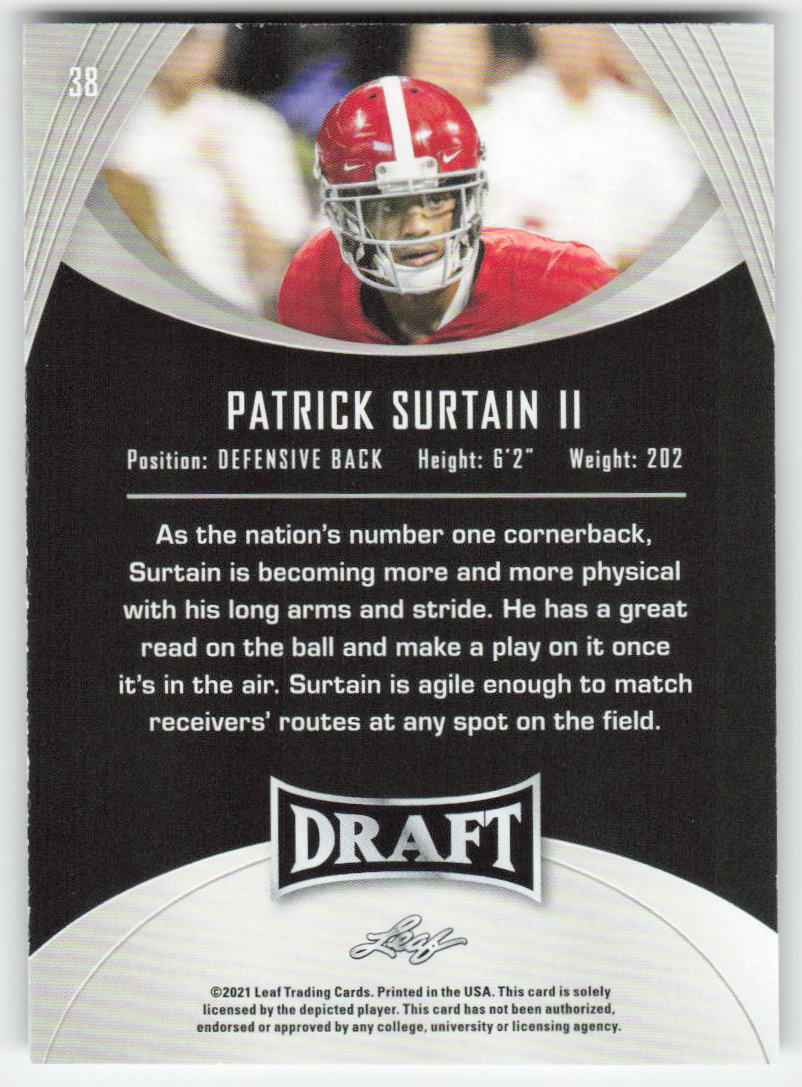 2021 Leaf Draft #38 Patrick Surtain II Alabama Crimson Tide FB1-193