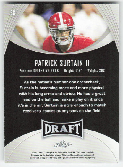 2021 Leaf Draft #38 Patrick Surtain II Alabama Crimson Tide FB1-193