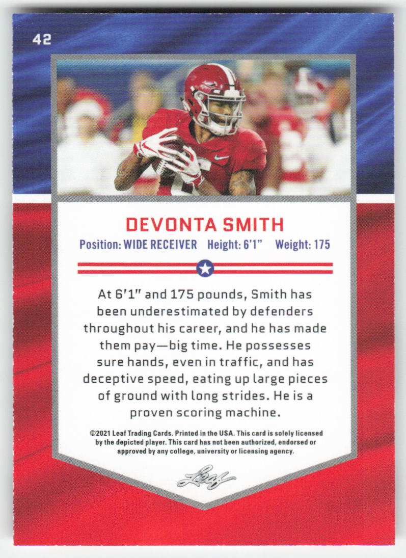 2021 Leaf Draft #42 DeVonta Smith Alabama Crimson Tide FB1-196
