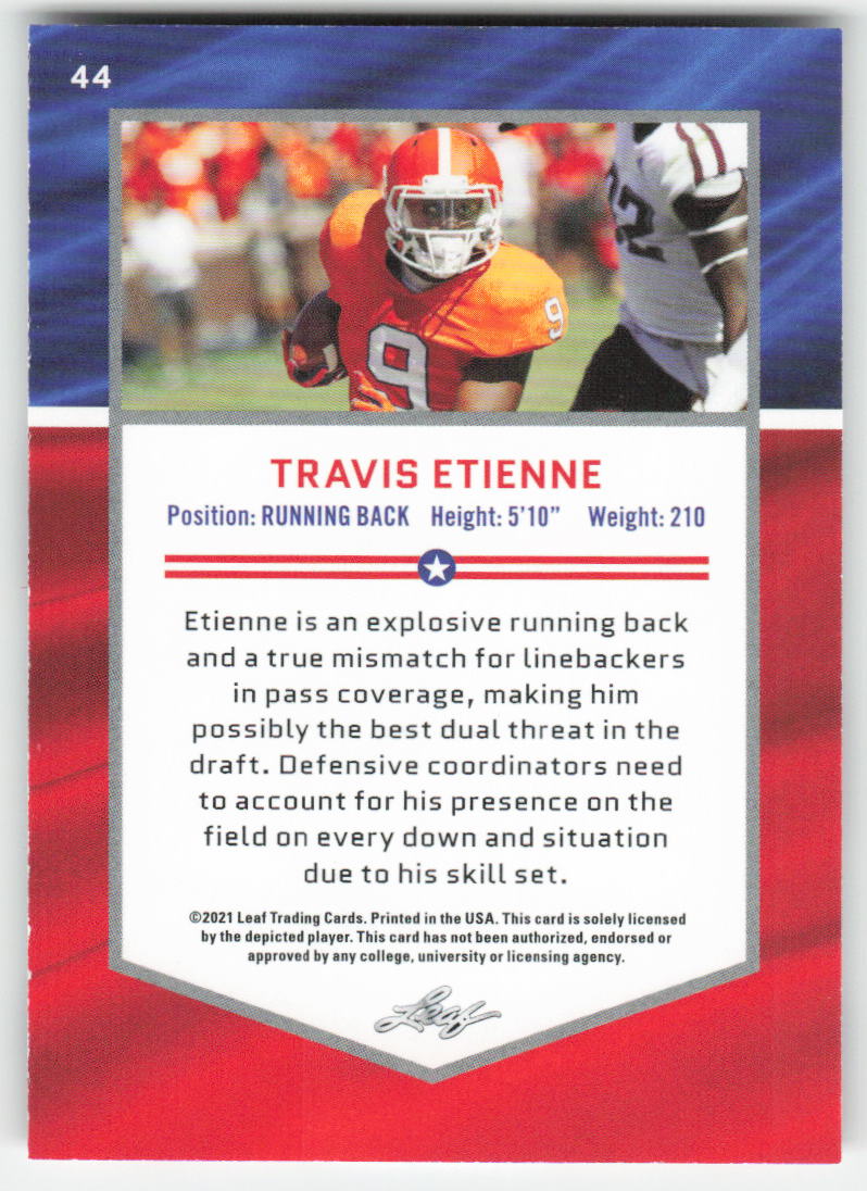 2021 Leaf Draft #44 Travis Etienne Clemson Tigers FB1-198