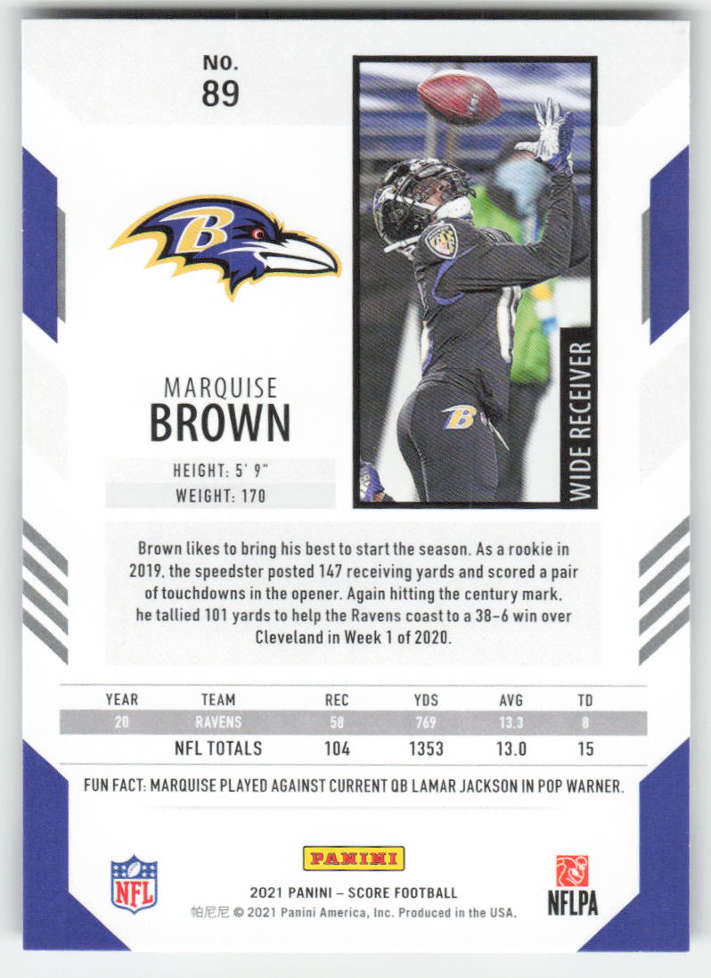 2021 Score #89 Marquise Brown Baltimore Ravens FB1-204