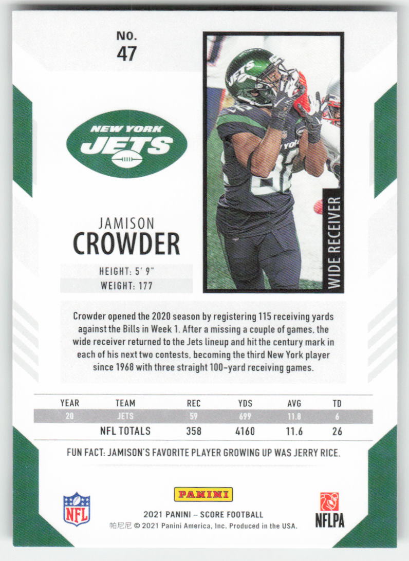 2021 Score #47 Jamison Crowder New York Jets FB1-205