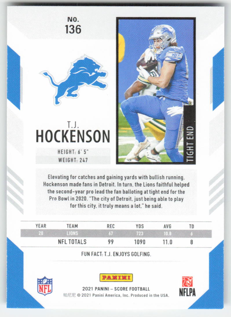 2021 Score #136 T.J. Hockenson Detroit Lions FB1-206