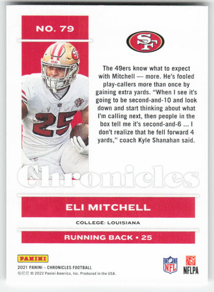 2021 Panini Chronicles #79 Eli Mitchell San Francisco 49ers Rookie FB1-212