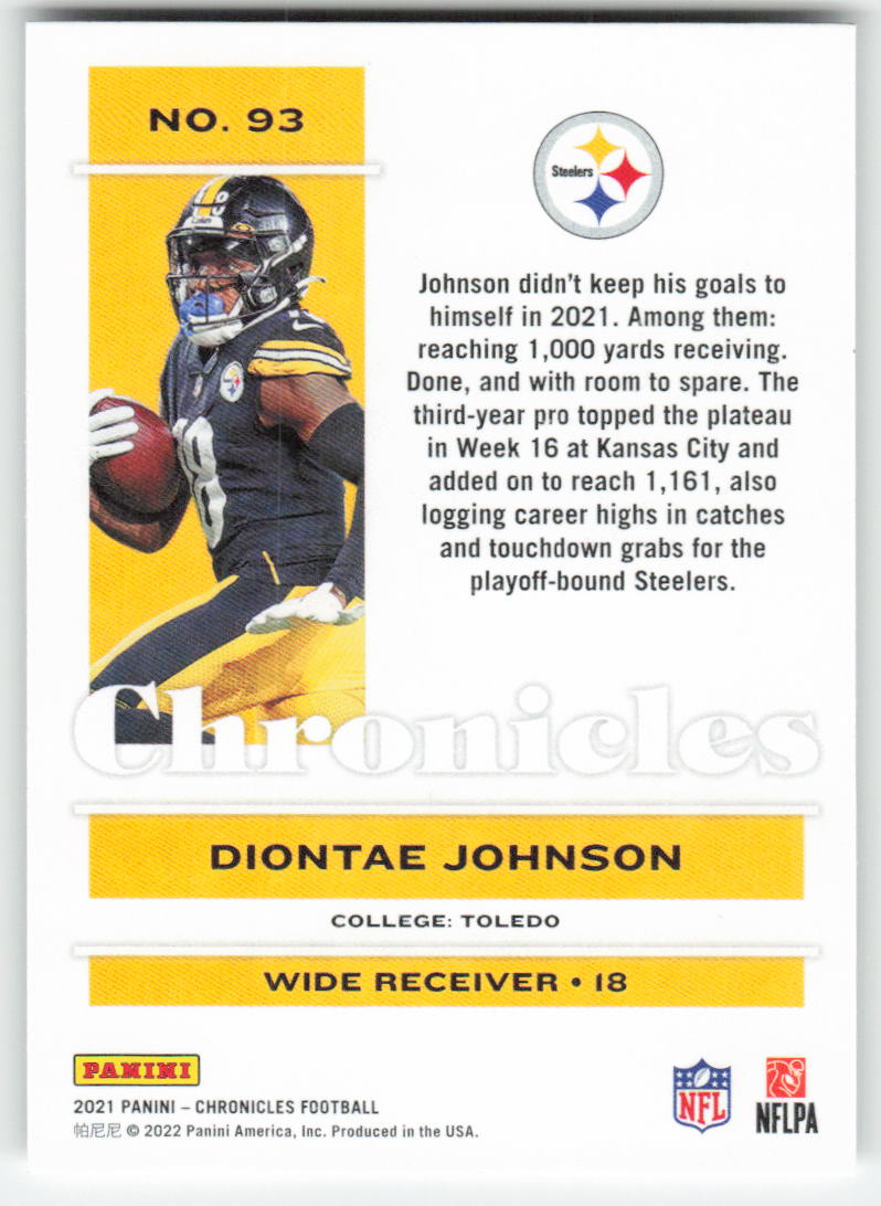 2021 Panini Chronicles #93 Diontae Johnson Pittsburgh Steelers FB1-214
