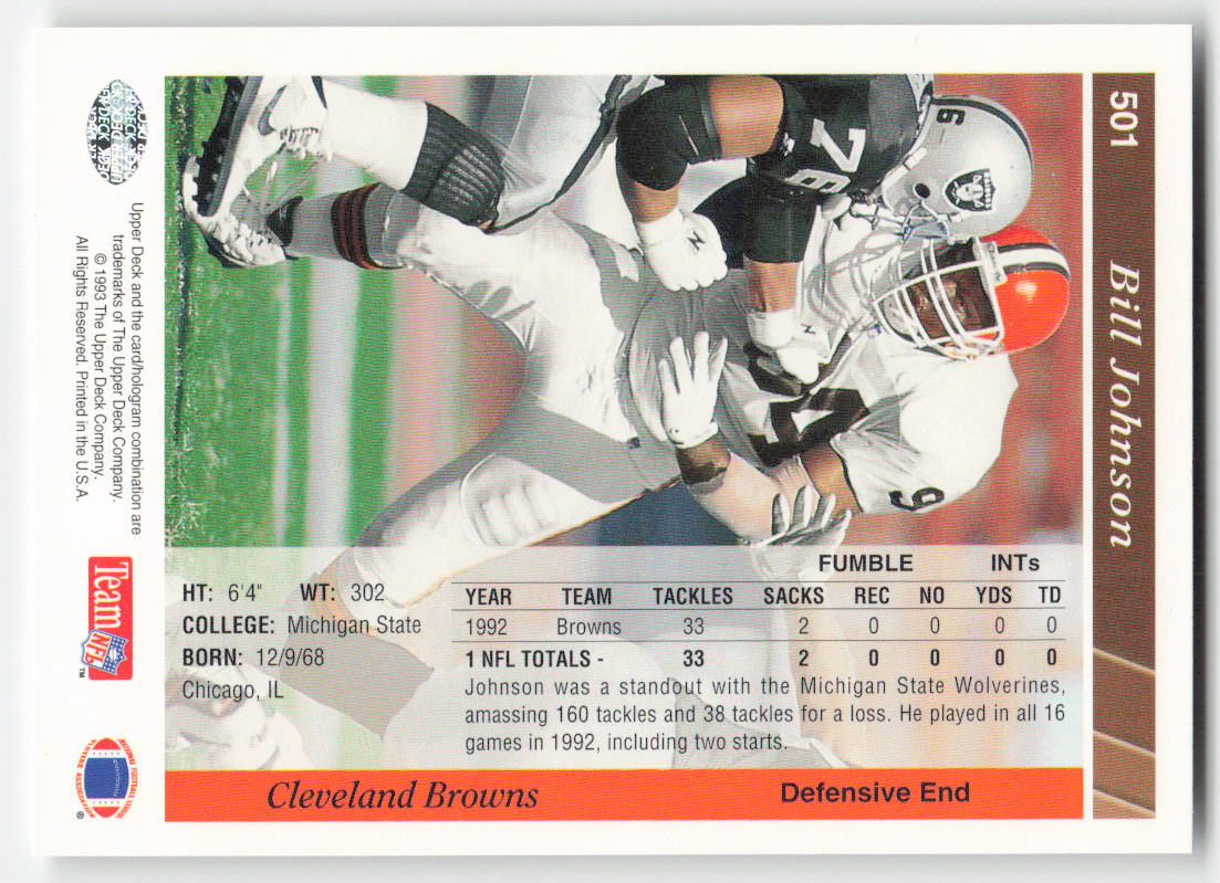 1993 Upper Deck #501 Bill Johnson Cleveland Browns FB1-237