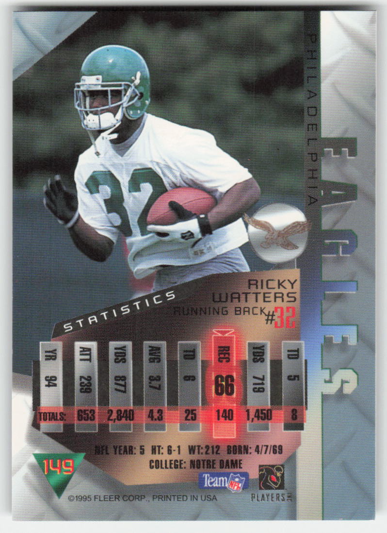 1995 Fleer Metal #149 Ricky Watters Philadelphia Eagles FB1-239