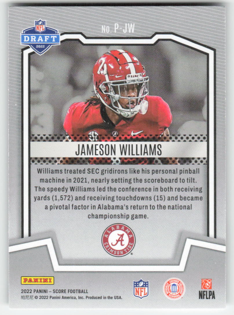 2022 Score #P-JW Jameson Williams PROtential Alabama Crimson Tide FB1-254