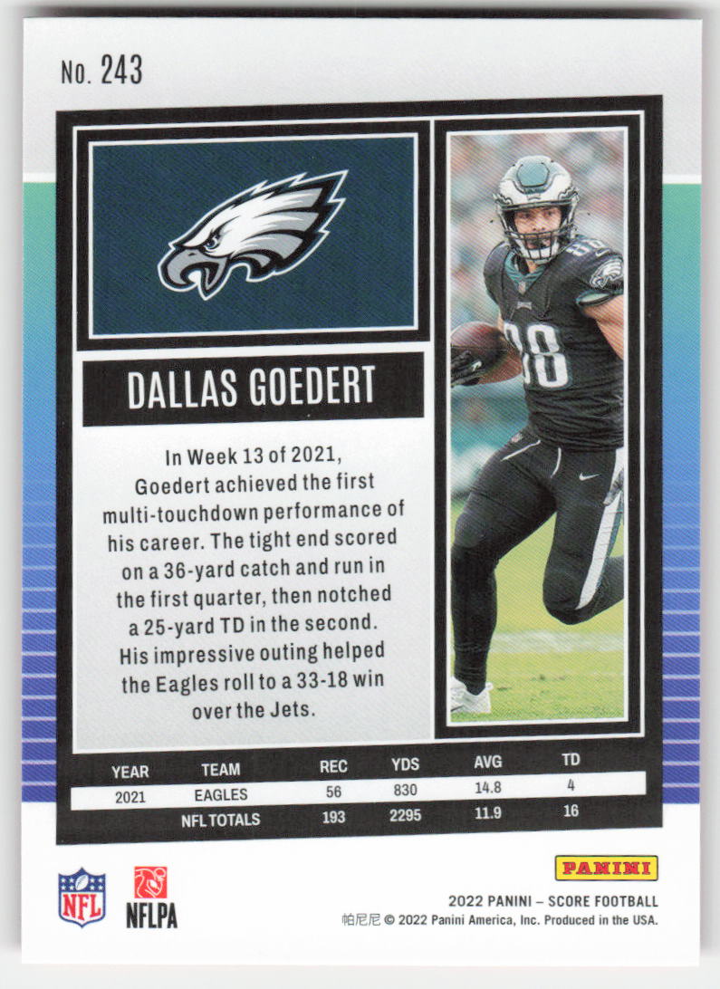 2022 Score #243 Dallas Goedert Red Philadelphia Eagles FB1-262