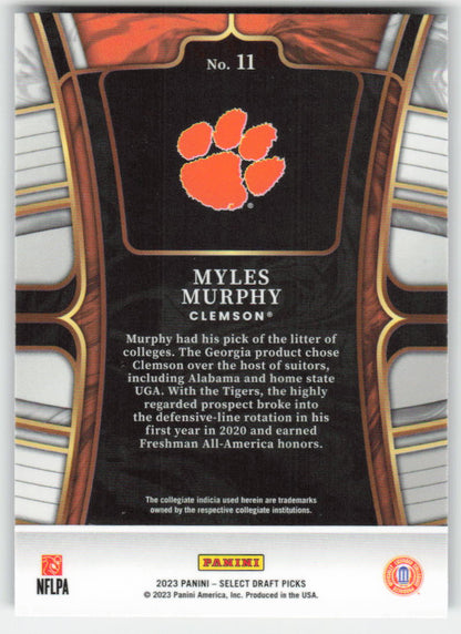 2023 Panini Select Draft Picks #11 Myles Murphy Clemson Tigers FB1-266