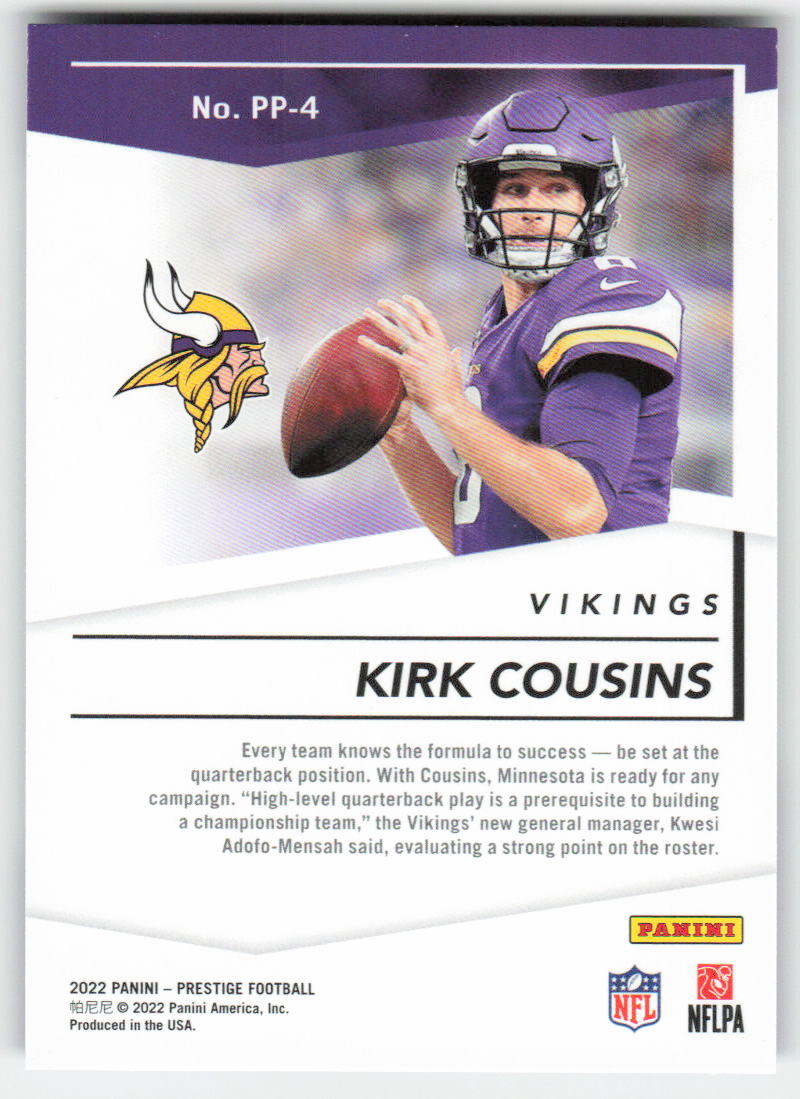 2022 Panini Prestige #PP-4 Kirk Cousins Prestigious Pros Vikings FB1-272