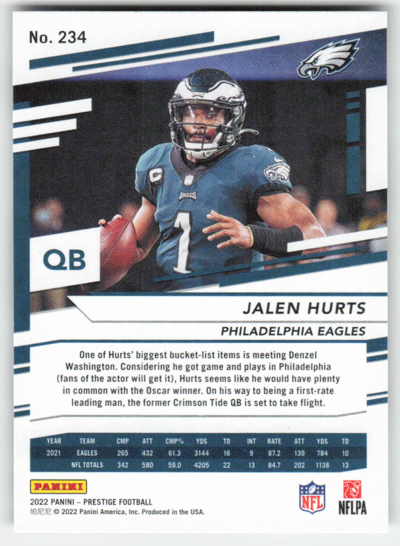 2022 Panini Prestige #234 Jalen Hurts Philadelphia Eagles FB1-273