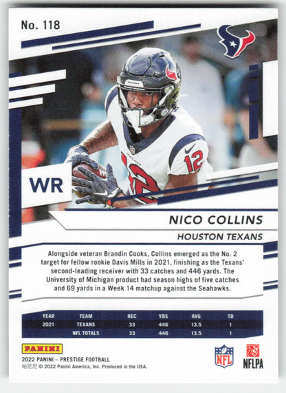 2022 Panini Prestige #118 Nico Collins Xtra Points Sunburst Texans FB1-277
