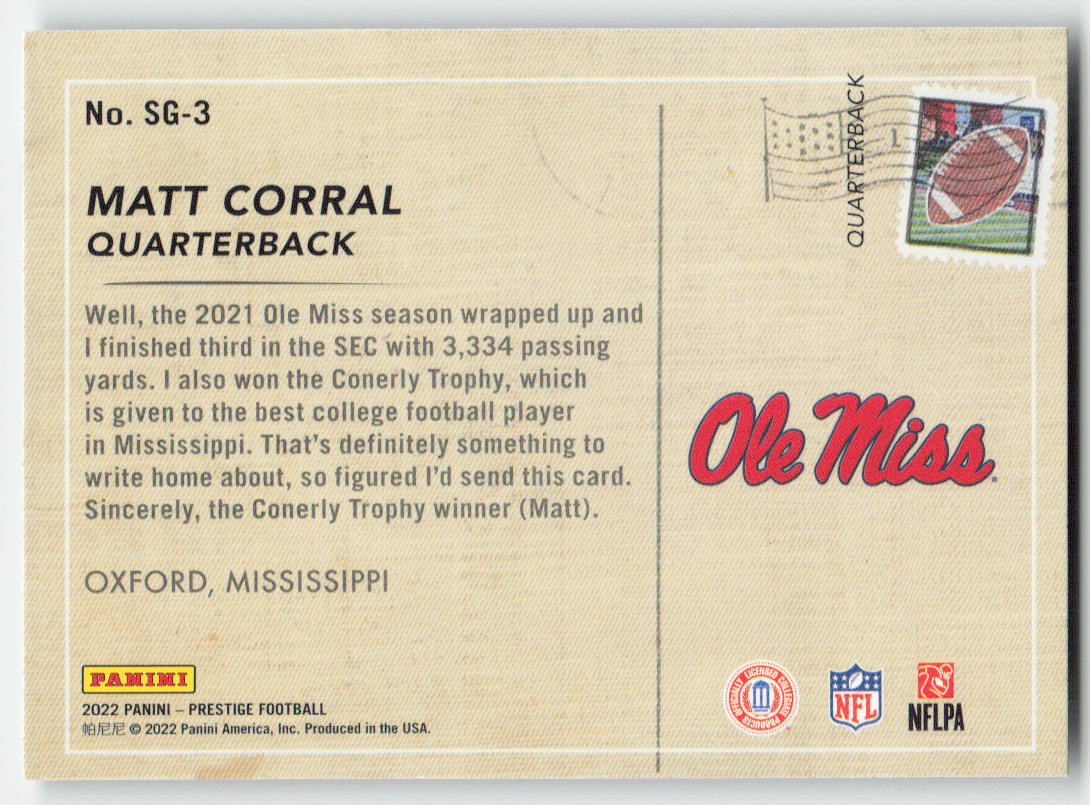 2022 Panini Prestige #SG-3 Matt Corral Seasons Greetings Ole Miss Rebels FB1-279