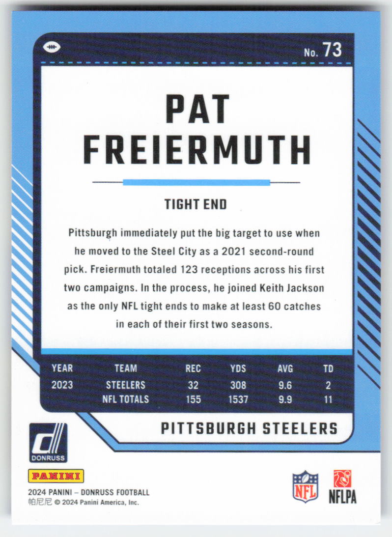 2024 Donruss #73 Pat Freiermuth Press Proof Blue Pittsburgh Steelers FB1-289