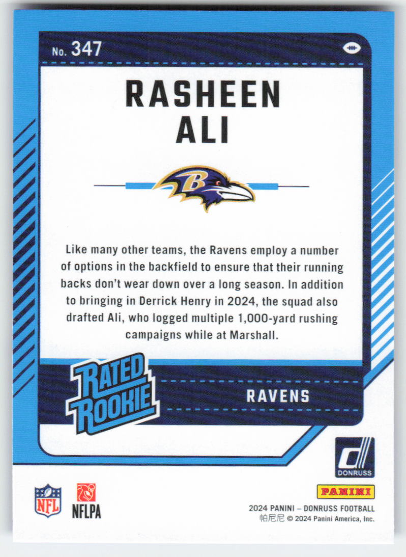 2024 Donruss #347 Rasheen Ali Press Proof Blue Baltimore Ravens Rookie FB1-291