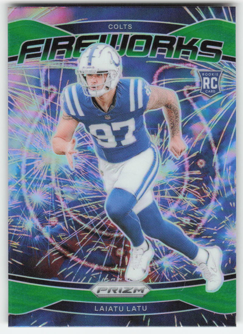 2024 Panini Prizm #17 Laiatu Latu Fireworks Green Prizm Colts FB1-299