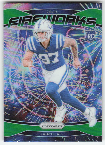 2024 Panini Prizm #17 Laiatu Latu Fireworks Green Prizm Colts FB1-299