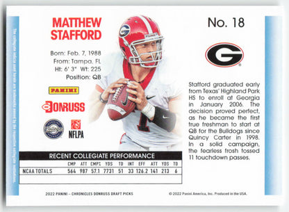 2022 Panini Chronicles Draft Picks #18 Matthew Stafford Donruss Georgia  FB1-301