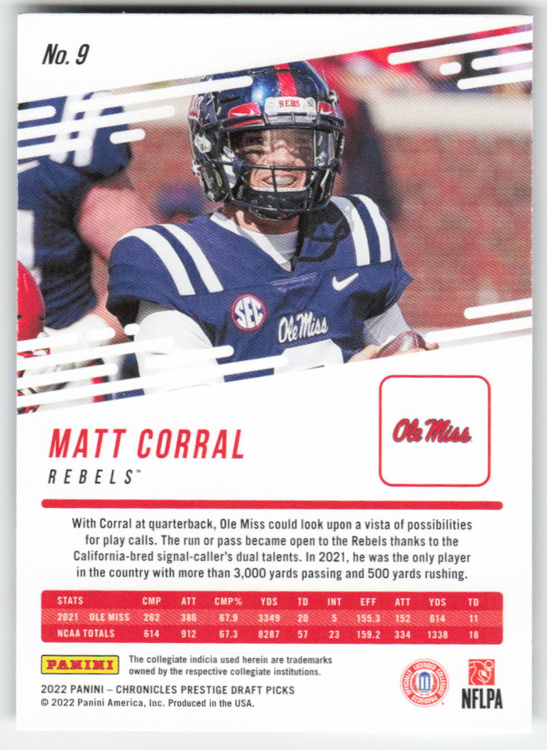 2022 Panini Chronicles Draft Picks #9 Matt Corral Prestige Ole Miss FB1-303