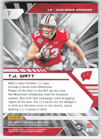 2022 Panini Chronicles Draft Picks #9 T.J. Watt XR Wisconsin Badgers FB1-304