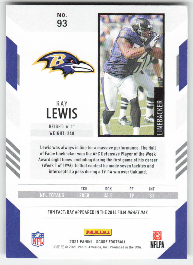 2021 Score #93 Ray Lewis Baltimore Ravens FB1-306