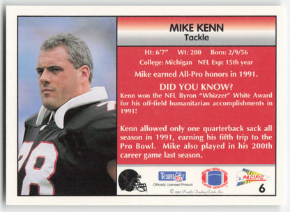 1992 Pacific #6 Mike Kenn Atlanta Falcons FB1-310