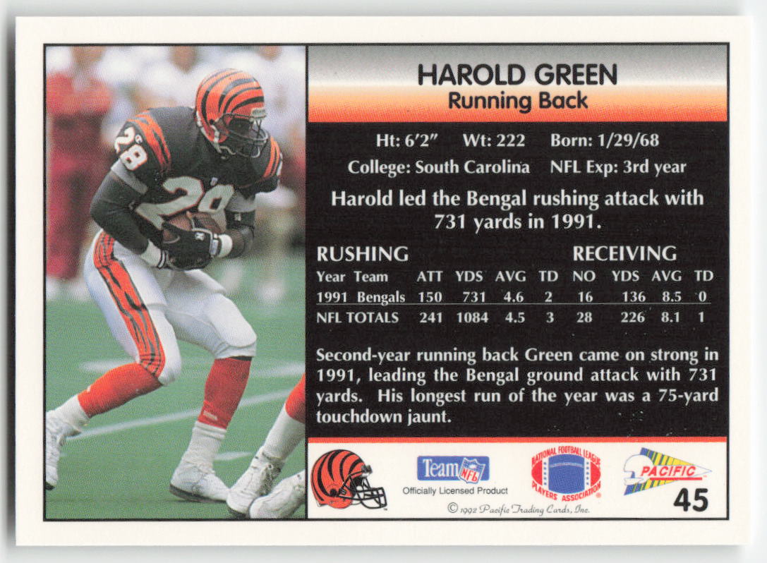 1992 Pacific #45 Harold Green Cincinnati Bengals FB1-314