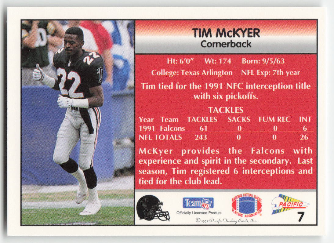 1992 Pacific #7 Tim McKyer Atlanta Falcons FB1-319