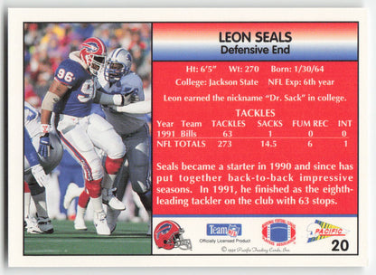 1992 Pacific #20 Leon Seals Buffalo Bills FB1-320
