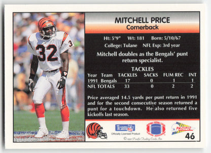 1992 Pacific #46 Mitchell Price Cincinnati Bengals FB1-322