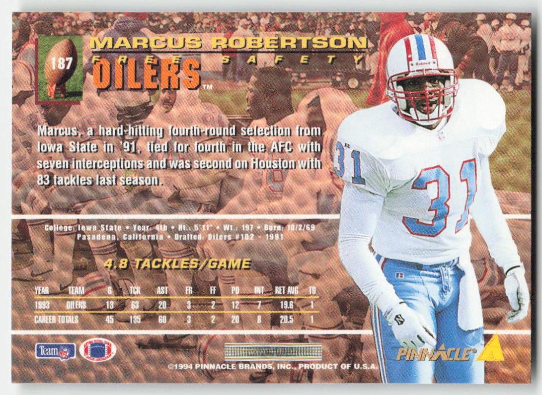 1994 Pinnacle #187 Marcus Robertson Houston Oilers FB1-326