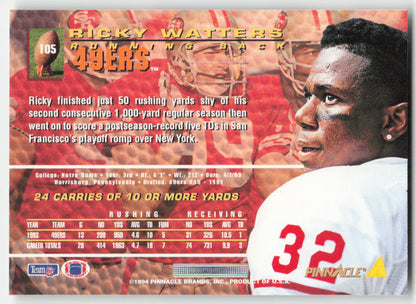 1994 Pinnacle #105 Ricky Watters San Francisco 49ers FB1-327