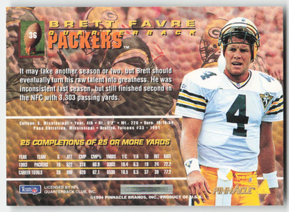 1994 Pinnacle #36 Brett Favre Green Bay Packers FB1-331