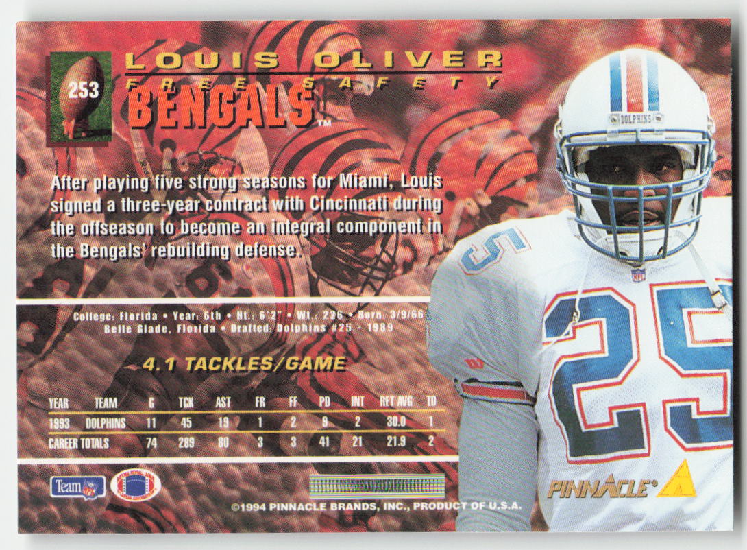 1994 Pinnacle #253 Louis Oliver Cincinnati Bengals FB1-337