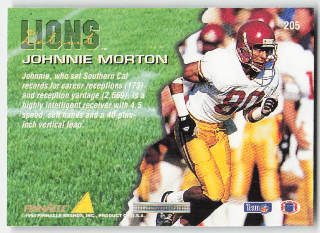 1994 Pinnacle #205 Johnnie Morton Detroit Lions Rookie FB1-339
