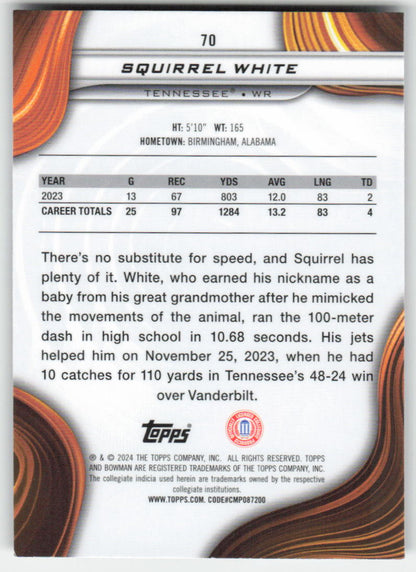 2024 Bowman University Best #70 Squirrel White Tennessee Volunteers FB1-340