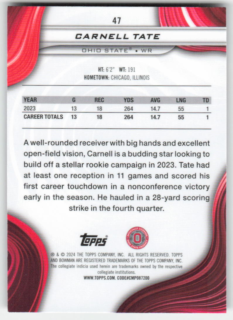2024 Bowman University Best #47 Carnell Tate Ohio State Buckeyes FB1-344