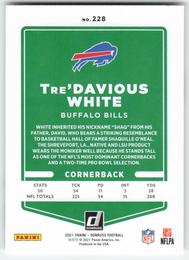 2021 Donruss #228 Tre'Davious White Buffalo Bills FB1-351