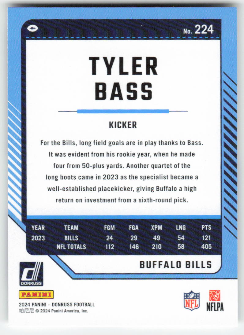 2024 Donruss #224 Tyler Bass Buffalo Bills FB1-355