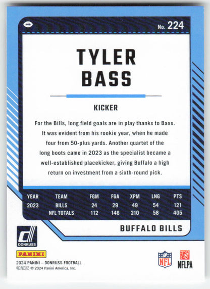 2024 Donruss #224 Tyler Bass Buffalo Bills FB1-355