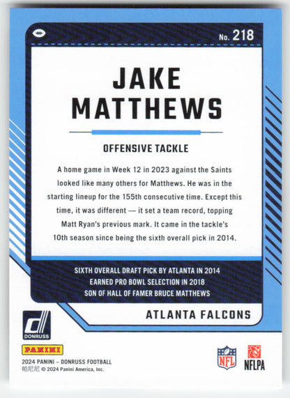 2024 Donruss #218 Jake Matthews Atlanta Falcons FB1-357