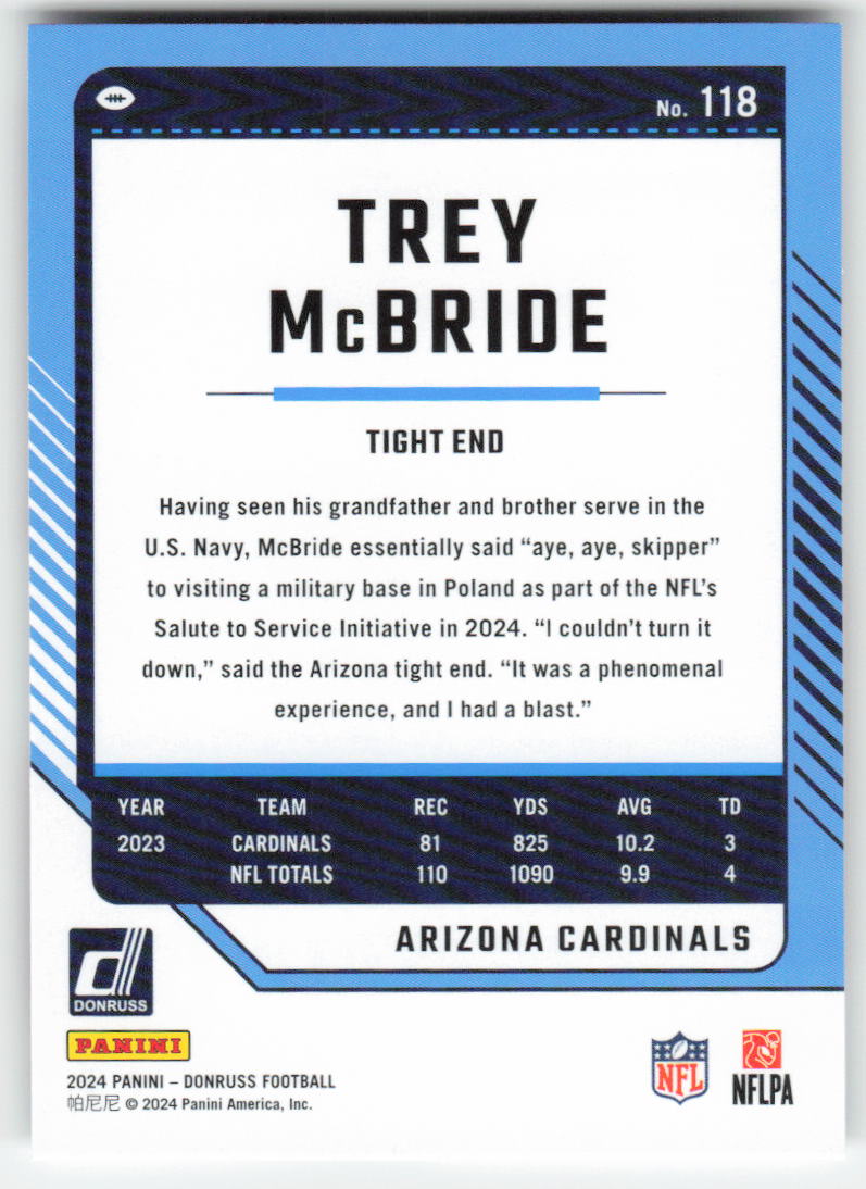 2024 Donruss #118 Trey McBride Arizona Cardinals FB1-358