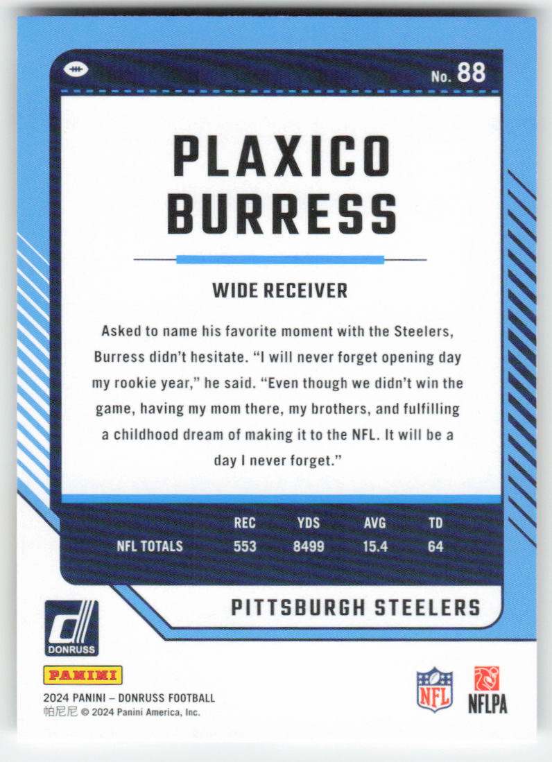 2024 Donruss #88 Plaxico Burress Pittsburgh Steelers FB1-375