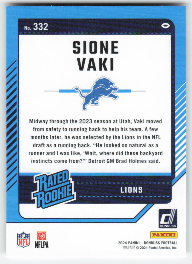 2024 Donruss #332 Sione Vaki Detroit Lions Rookie FB1-396